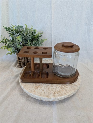 Decatur Industries 6 Pipe, Walnut Stand With Glass Tobacco Jar/humidor - Mid Century - Etsy
