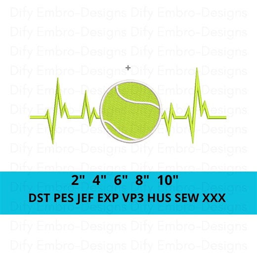 Tennis Heartbeat Embroidery Design | Tennis Ball Heart Line Machine Embroidery File | Sports Lover Embroidery Pattern | Tennis Player Gift - Etsy