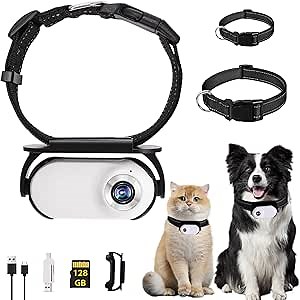 1080P Cat Camera Collar,128GB Mini Body Camera for Pets, Action Recorder for Cats and Dogs, Dog Cat Cam Collar Outdoor/Indoor, Birthday Gift for Pets