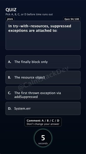 Quiz-194 | Suppressed exceptions attach to what? | #shorts #java #quiz