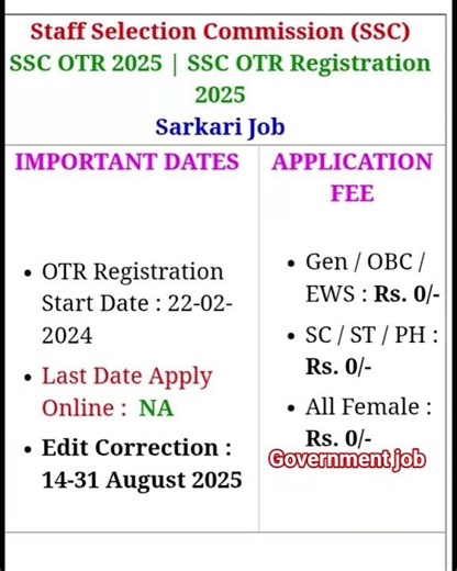 SSC OTR Registration 2025 | SSC OTR 2025 Correction Notice