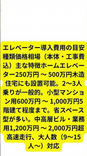 エレベーターの仕組みと費用 #お金