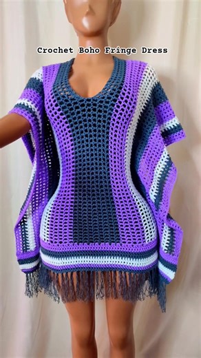 crochet Boho Fringe Dress tutorial now available#crochet#handmade#bohodress#bubugown#crochetdress