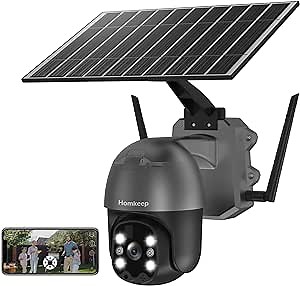 Security Camera Wireless Outdoor/Home, Solar 360° PTZ Surveillance System with 24000mAh Battery, Color Night Vision, WiFi, PIR Motion Detection, APP Alert Push, Spotlight and Siren, Two-Way Talk, IP66