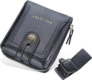 SUMGOGO Bifold Wallet for Men Zipper Small Short Wallets Rfid Blocking Card Holder Coin Purse Leather Pocket Billfold (Black)