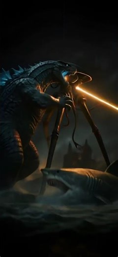 Godzila vs Megalodon Vs Tripod! #godzilla #waroftheworlds #megalodon #epicfight #monsters #aivideo