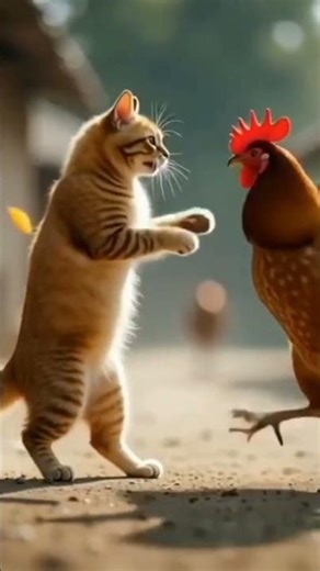 Cat 🐱 vs Chicken 🐔 – Epic Fight! 💥 #Shorts #Viral"