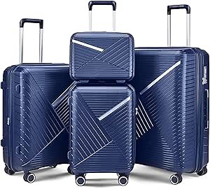 Hard Shell Luggage Sets 4 Piece with 360 Spinner Wheels,Lightweight Suitcase Set with TSA Lock,Travel Luggage Set with Telescoping Handle,Light and Strong,Easy to Clean (Navy Blue 2)