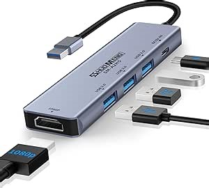 USB 3.0 to HDMI Adapter, USB hub with 1080p HDMI for PC Laptop Desktop, Type c Power(for Adapter), 3 Extra USB Ports, Only for Windows 8/10/11, Aluminium Shell (Need to Install Driver)