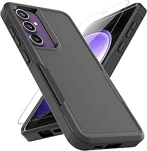 for Samsung Galaxy S24 FE Case: Dual Layer Protective Heavy Duty Cell Phone Cover Shockproof Rugged with Screen Protector - Military Protection Bumper Tough - Samsung Galaxy S24 FE 5G 2024, Black