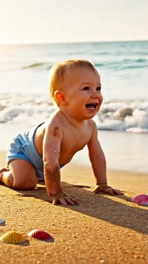 Baby Crawling on Beach & Laughing 😂🏖️ #FunnyBaby #CuteBaby #BabyLaugh #viralvideo