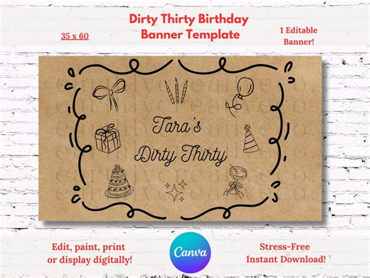 Dirty Thirty Birthday Banner Template: Editable Canva 30th Birthday Sign (instant Download) - Etsy