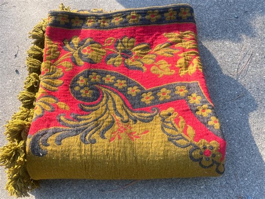 Vintage 1960's Fringed Damask Floral Heavy Woven Bedspread, King Size, Comforter Blanket, Tapestry, Red, Green Dark Blue - Etsy