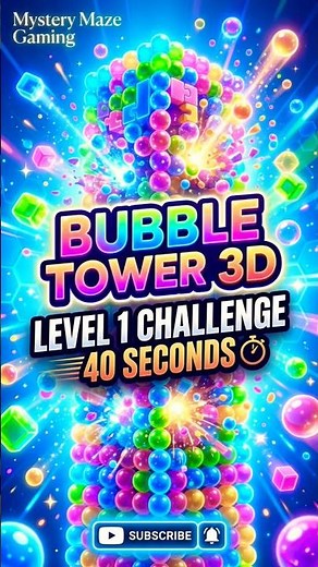Bubble Tower 3D: Level 1 Speedrun Challenge! 🚀| Most Satisfying Bubble Pop Challenge! (40 Sec Limit)