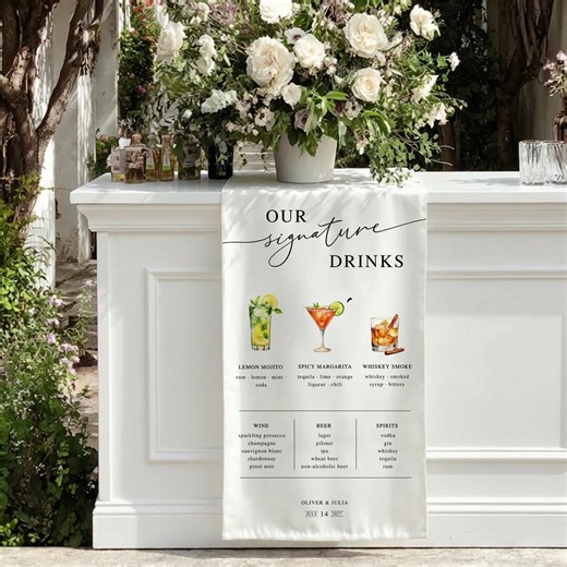 Wedding Fabric Bar Menu Sign, Signature Drinks Menu, Linen Cocktail Signage, Custom Banner - Etsy