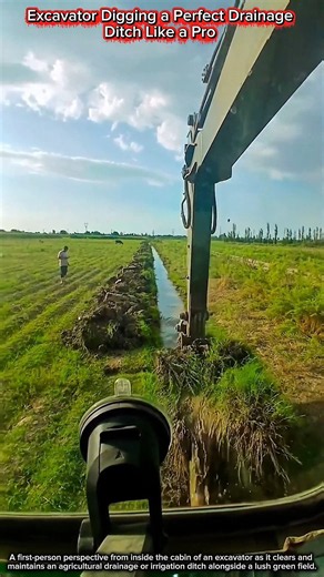 Excavator Digging a Perfect Drainage Ditch Like a Pro