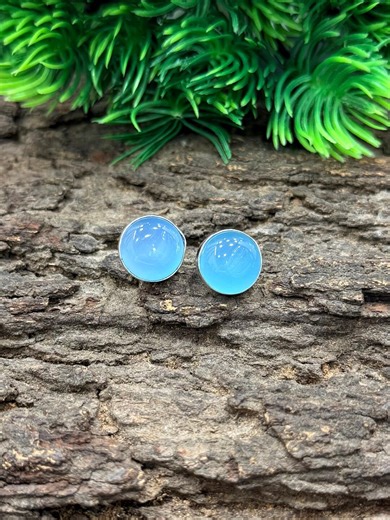 Chalcedony Stud Earrings 925 Sterling Silver Plated, Sky Blue Gemstone Studs, Handmade Crystal Jewelry Gift for Her - Etsy UK
