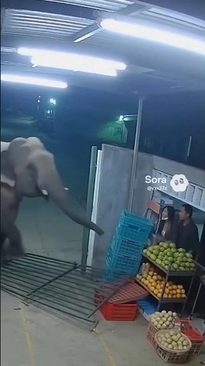 Elephant calmly enters rural market at night — people panic after gate crash! #elephant