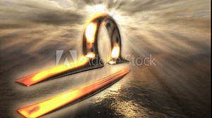 Animated mystic golden zodiac horoscope Libra symbol. 3D rendering 4K