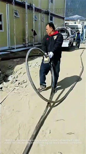 Pulley Hack for Pulling Heavy Cables Safely 🛠️ #DIYTips #ElectricalWork