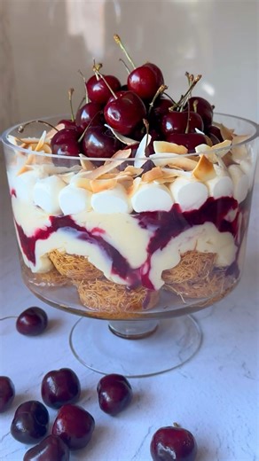 Cherry Coconut Ekmek Kataifi Trifle dessert for Christmas