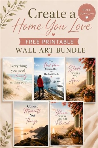 Free Printable Wall Art Bundle | 5 Motivational Prints for Your Home