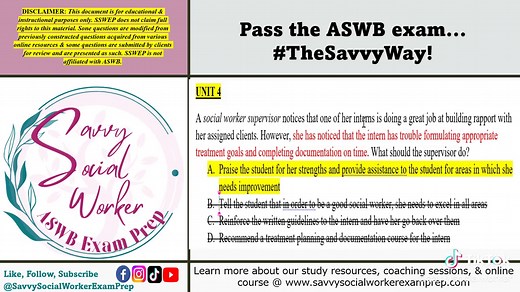 How to answer Unit 4 questions. See the rest on our YouTube channel. #ASWBExam #SavvySocialWorker #aswbexamprep #aswb #bsw #msw #lsw #lmsw #lcsw