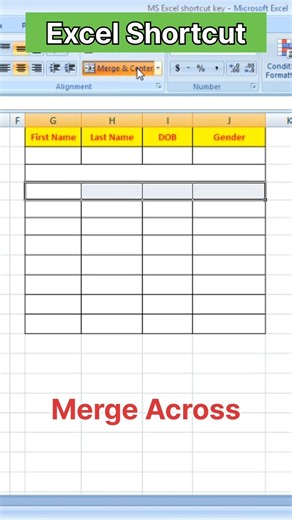 Excel Shortcut for fresher #shorts #exceltricks Merge Across in excel