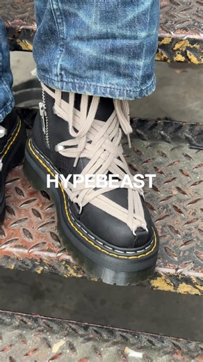 HYPEBEAST UK on Instagram: "Have you seen the new @rickowensonline and @drmartensofficial collaboration? Together the pair has created a unique series of statement boots: The Steel Toe Quad Boot, the 1B60 Pentalace Quad Boot, and the 1460 Megalace Quad Boot. Shown is the 1460 Megalace Quad Boot. It’s a rework of a classic Dr. Martens silhouette reimagined with Rick Owens megalacing design across the upper with a geometric extended tongue, all stacked on an imposing double-welt Quad sole. What ar