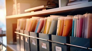 Detailed closeup of a compact and stylish file organizer, keeping important documents and paperwork organized in a home office.