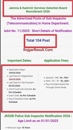 JKSSB Sub Inspector Telecommunication Recruitment 2026 | JKSSB Sub Inspector New Jobs 2026#shorts