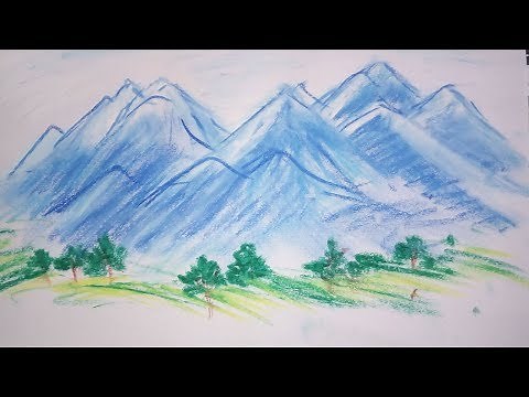 Himalaya mountain drawing | Mountains drawing in simple steps | Oil pastel drawing easy scenery