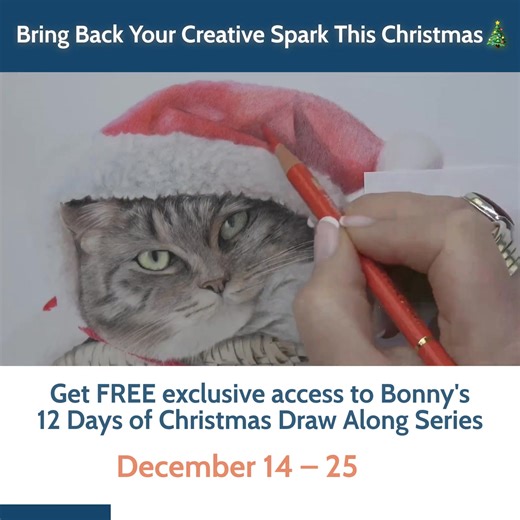 Pop the kettle on and grab your coloured pencils - it’s time for a bit of calm amongst the chaos. From 14–25 December, join me for 12 gentle drawing sessions, where we’ll create a sweet, twinkly-eyed festive kitten together, one step at a time. You’ll get: • A short, easy-to-follow tutorial each day • A beautiful finished piece by Christmas Day • A reminder that creativity really can bring a bit of peace (and fun) back into your days It’s completely free to join - just bring your coloured pencil