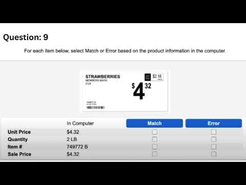 Sam's Club Online Assessment Test | Q9:For each item below, select Match or Error based on the