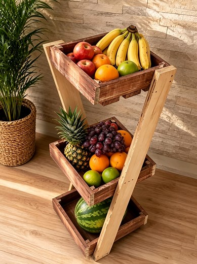 Estante Diagonal Multiuso para Cozinha — Fruteira 3 Níveis
