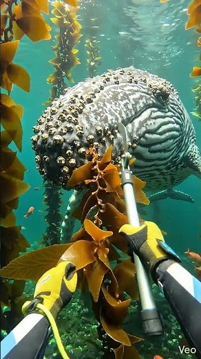 POV: Diver Uses Cutting Tool To Save Whale Tangled In Kelp!