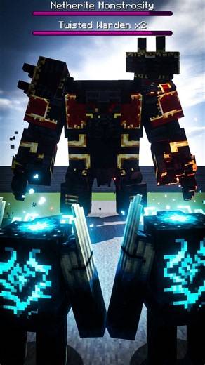 Netherite Monstrosity vs 2 Twisted Wardens #minecraftbattle