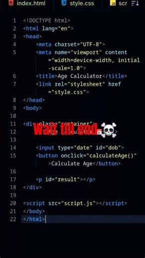 📅 Age Calculator Using HTML CSS JavaScript#coding #javascript #html #css #webdevelopment