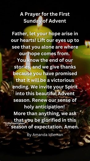 A Prayer to Begin Advent 🕯️🙏 As we light the first candle of Advent, let's embark on this journey of hope, expectation, and reflection. Join us in this prayer for the First Sunday of Advent, a season of anticipation for the birth of our Savior. 🕯️🙏 #FirstSundayOfAdvent #AdventPrayer #HopefulJourney #ChristmasAnticipation #FaithInAdvent #AdventCandle #PreparingForChristmas #SeasonOfHope #AwaitingTheSavior #AdventWreath #AdventSeason #AdventPrayer #ChristianFaith #shorts | Crosswalk.com