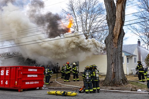 Phillipsburg Fire Companies were dispatched this morning for multiple reports of a working house fire in the 600 block of Metz Street. Upon arrival, Phillipsburg PD units reported a fully involved house fire with multiple propane tanks in the garage. They also indicated that the occupants were out of the residence. One firefighter sustained injuries during the incident and required medical attention. Phillipsburg Fire Dept. Alert Hook & Ladder Co. 1 'Phillipsburg Fire' Phillipsburg Emergency Squ