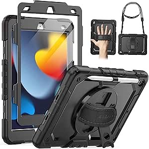 Amazon.com: SEYMAC for iPad 9th/8th/7th Generation Case 10.2" 2021-2019, Full-Body Shockproof Heavy Duty Protective Case with Screen Protector, 360° Rotating Stand/Handle/Shoulder Strap for iPad 10.2, Black : Electronics