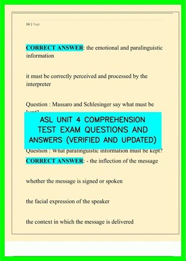 ASL UNIT 4 COMPREHENSION TEST EXAM QUESTIONS AND ANSWERS VERIFIED AND UPDATED video