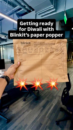 Vivek Choudhary on Instagram: "💥 Paper poppers are still fun as an adult. 10/10 would make a good prank ki ghar mein mirchi patakha fodd diya 😛 . #diwali #paperpopper #paper #popper #blinkit #packaging #bags #deepawali . Blinkit Diwali paper popper packaging bag"