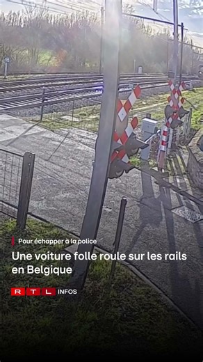 Une voiture folle roule sur les rails en Belgique pour échapper à la police 🚓 #youtubeshorts#shorts