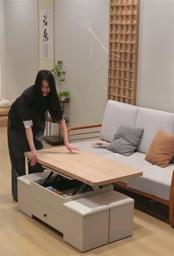 Lift-Top Folding Coffee Table Dining Table Combo, Multi-Functional Foldable Tabletop Coffee Table