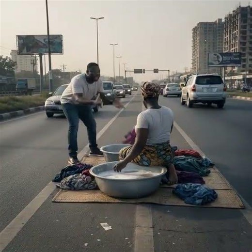 Man shouting at a woman who is washing clothes on the express Road #ai #shortsvideo #youtubeshorts