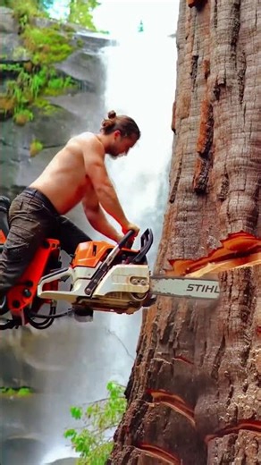 Extreme Forestry Work: Cutting a Giant! #chainsaw#woodworking#treecutting