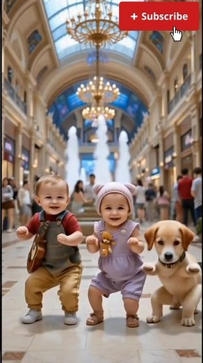 Cute Twin Babies & Puppy Dance in Mall 🍼🎸🐶 | Cutest Baby Video Ever!