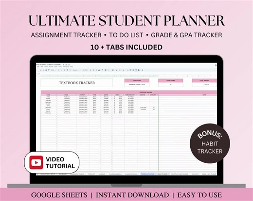 Ultimate Student Planner Spreadsheet, Assignment Tracker Google Sheets, Student Assignment Tracker Spreadsheet, Academic, School Planner - Etsy