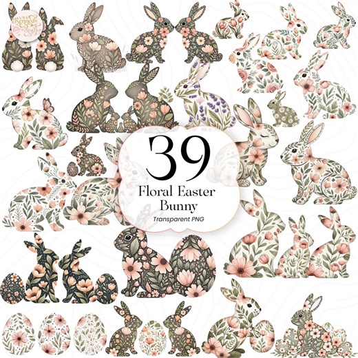 Floral Easter Bunny PNG Clipart, Cute Spring Rabbit With Flowers, Easter Decor for Crafts, Kids, FEB01 - Etsy